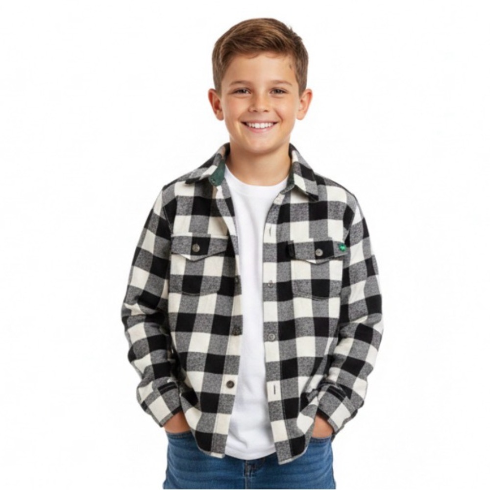 Tommy Bahama White Navy Blue Plaid Button-Up Jacket Shacket Boy 11-12 Years Cozy